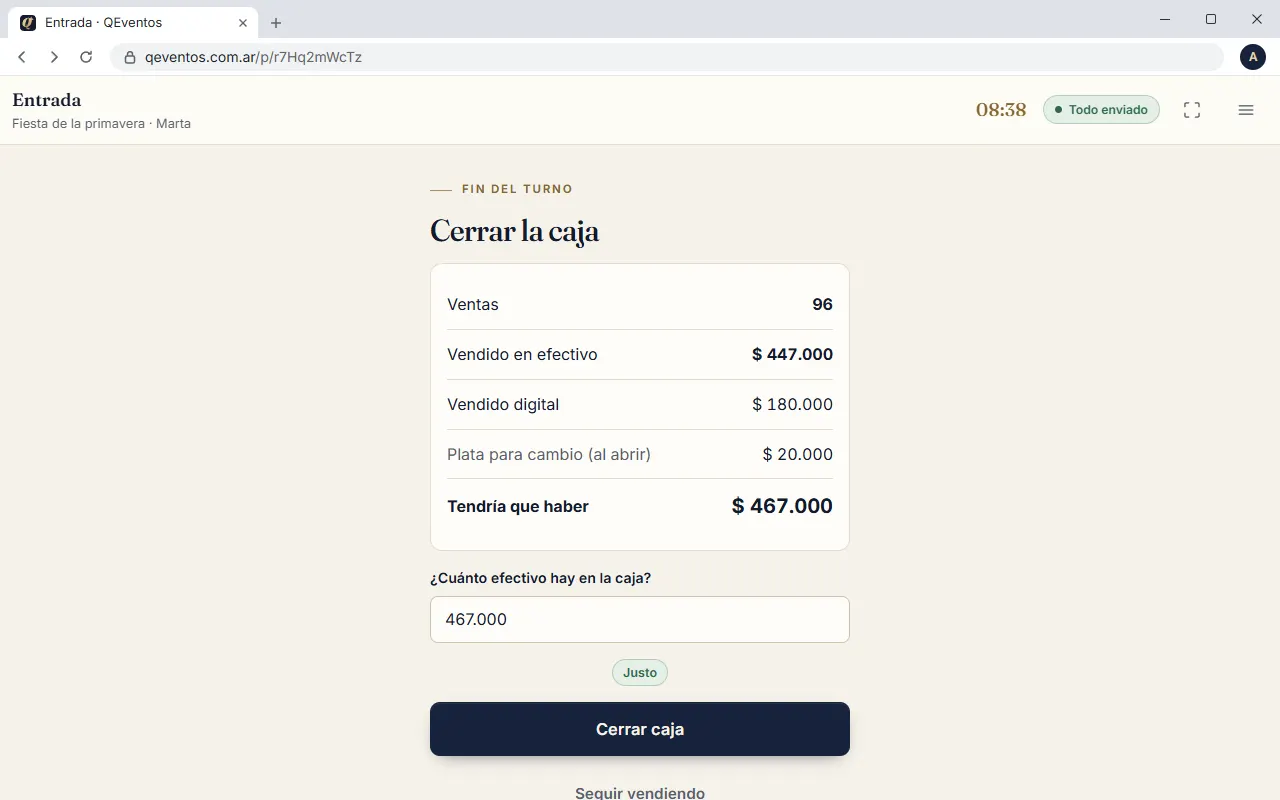 El cierre de una caja: lo vendido, los retiros y la diferencia con lo contado.